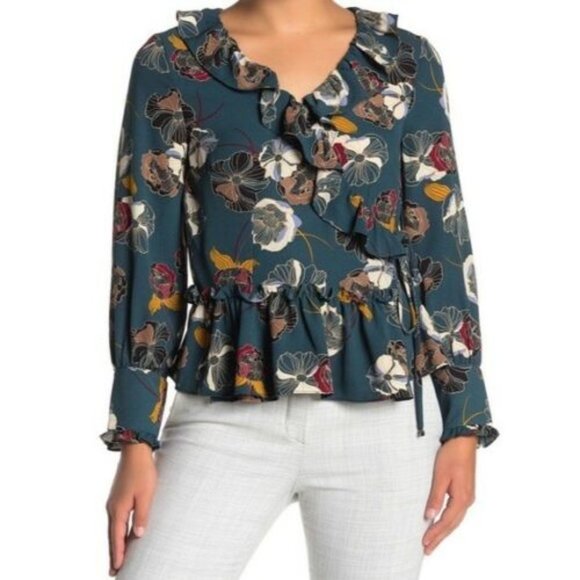 everleigh Tops - Everleigh Ruffle Wrap Floral Blouse 1X